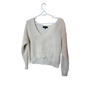 Lulus Sweater Womens Small White V Neck Ribbed Knit Cropped Pullover Slouchy